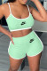Mint green Fashion Sportswear Print Patchwork Spaghetti Strap Sleeveless Two Pieces