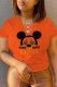 Orange Casual Print Patchwork O Neck T-Shirts