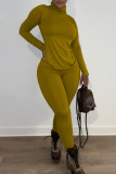 Yellow Casual Solid Split Joint Turtleneck Long Sleeve Two Pieces
