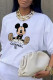 White Casual Street Print Patchwork O Neck Tops