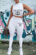 White Fashion Casual Print Patchwork O Neck Sleeveless Two Pieces