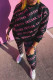Black Casual Letter Print Patchwork O Neck Long Sleeve Two Pieces