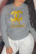 Grey Casual Sportswear Print Patchwork Letter O Neck Tops