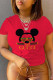 Red Casual Print Patchwork O Neck T-Shirts