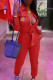Red Fashion Casual Print With Belt Turndown Collar Jumpsuits
