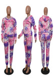 Pink Fashion Casual Letter Print Tie-dye Hooded Collar Long Sleeve Two Pieces