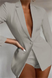 White Fashion Casual Solid Basic Turndown Collar Long Sleeve Two Pieces