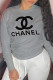 Grey Casual Street Print O Neck Tops