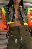 Multicolor Fashion Casual Print Patchwork Cardigan Outerwear