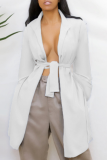 White Casual Solid Bandage Backless V Neck Outerwear