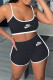 Black Fashion Sportswear Print Patchwork Spaghetti Strap Sleeveless Two Pieces