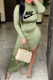 Green Fashion Sportswear Print Slit O Neck Irregular Dresses