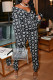 Black Fashion Casual Print Basic V Neck Long Sleeve Two Pieces