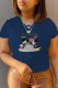 Navy Blue Casual Street Print Patchwork O Neck T-Shirts