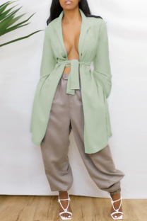 Green Casual Solid Bandage Backless V Neck Outerwear