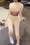 White Fashion Casual Solid Basic Turtleneck Long Sleeve Two Pieces