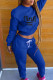 Blue Fashion Casual Letter Print Basic O Neck Long Sleeve Two Pieces