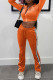 Orange Fashion Casual Striped Patchwork Zipper Collar Long Sleeve Two Pieces