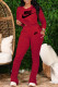 Red Fashion Sportswear Print Fold V Neck Long Sleeve Two Pieces