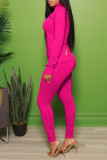 Pink Fashion Casual Solid Patchwork Zipper Collar Long Sleeve Two Pieces