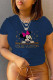 Navy Blue Casual Print Patchwork O Neck T-Shirts