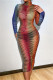Orange Fashion Sexy Striped Print See-through Turtleneck Long Sleeve Dresses
