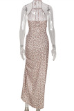 Multicolor Sexy Print Hollowed Out Backless Slit Sleeveless Dress Dresses