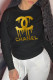 Black Casual Sportswear Print Patchwork Letter O Neck Tops