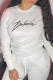 White Casual Street Print Patchwork Letter O Neck Tops