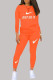 Orange Fashion Sweet Print Letter O Neck Long Sleeve Two Pieces
