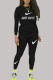 Black Fashion Sweet Print Letter O Neck Long Sleeve Two Pieces