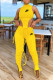 Yellow Fashion Sportswear Print Patchwork O Neck Sleeveless Two Pieces