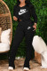 Black Fashion Sportswear Print Fold V Neck Long Sleeve Two Pieces