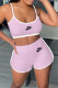 Pink Fashion Sportswear Print Patchwork Spaghetti Strap Sleeveless Two Pieces