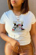 White Casual Street Print Patchwork O Neck T-Shirts