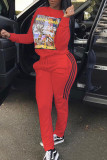 Red Fashion Casual Print Patchwork O Neck Long Sleeve Two Pieces