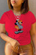 Red Casual Print Patchwork O Neck T-Shirts