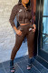 Coffee Fashion Sportswear Print Patchwork Hooded Collar Long Sleeve Two Pieces