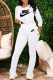 White Fashion Sportswear Print Fold V Neck Long Sleeve Two Pieces