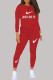 Red Fashion Sweet Print Letter O Neck Long Sleeve Two Pieces