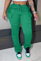 Green Casual Solid Split Joint Pocket Regular High Waist Pencil Patchwork Bottoms