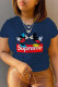 Navy Blue Casual Print Patchwork O Neck T-Shirts
