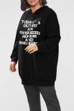 Black Casual Print Patchwork Hooded Collar Long Sleeve Plus Size Dresses