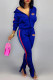 Blue Fashion Casual Print Patchwork Slit Zipper Collar Long Sleeve Two Pieces