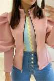 Pink Fashion Casual Solid Patchwork Zipper Collar Outerwear