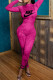 Rose Red Fashion Sportswear Print Patchwork O Neck Jumpsuits