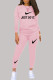 Pink Fashion Sweet Print Letter O Neck Long Sleeve Two Pieces