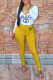 Yellow Fashion Casual Print Patchwork V Neck Long Sleeve Two Pieces