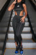 Black Fashion Sportswear Print Patchwork O Neck Sleeveless Two Pieces