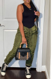 Green Fashion Casual Solid Fold Mid Waist Trousers
